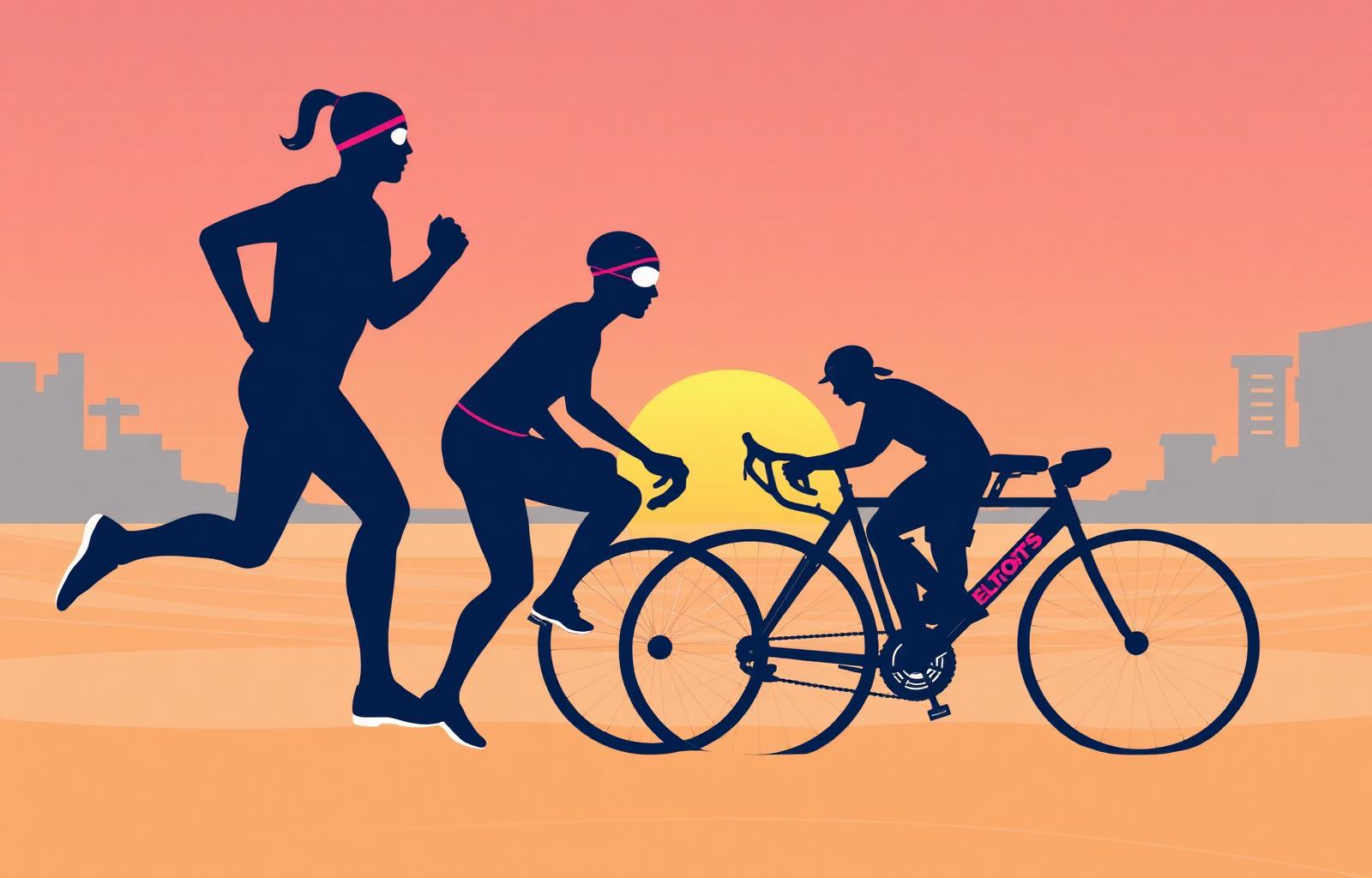 SLT-branded illustration of multi-sport conditioning with runner, swimmer, cyclist and rower silhouettes