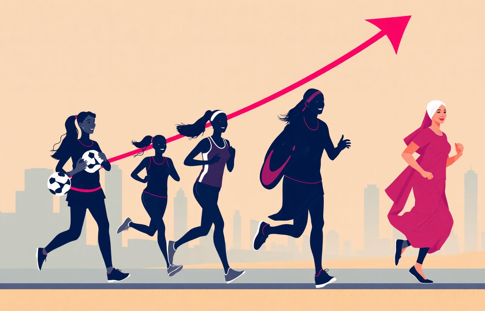 SLT-branded illustration of women and girls of multiple ages active together along a rising participation pathway